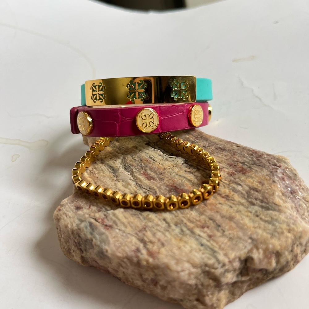 Rustic Cuff Gold, Pink, and Turquoise Bracelet Trio